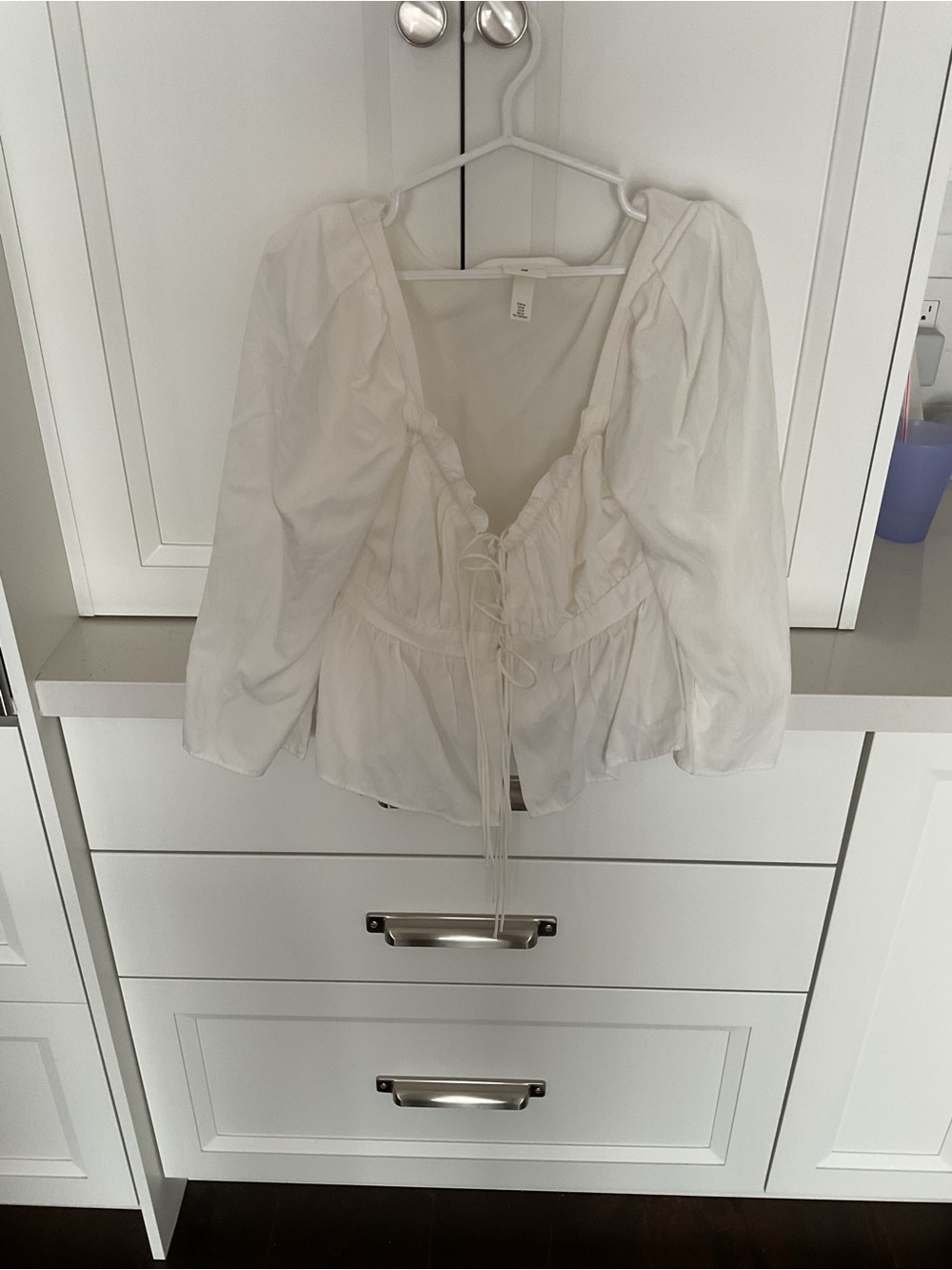 H&M BROCK COLLECTION White Lace-Up Peasant Blouse in M